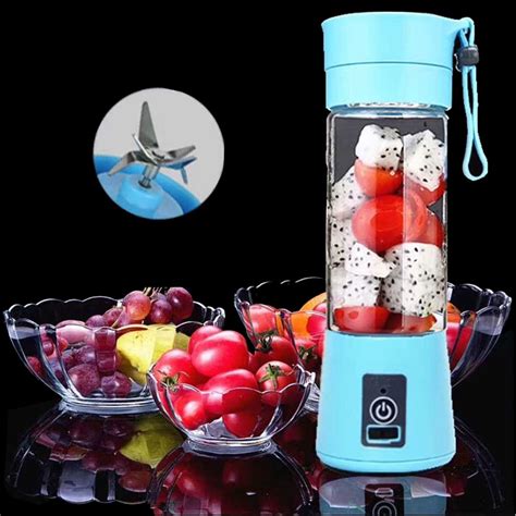 Mini Portable Blender USB Rechargeable Fruit Mixer Juicer 380mL Bottle (Blue) | Walmart Canada