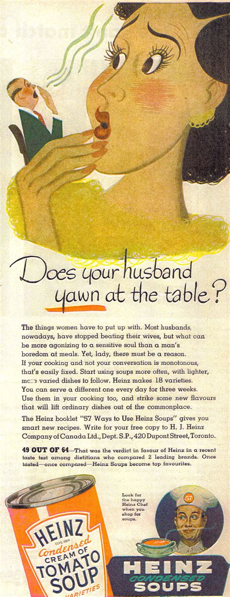 1950: The ad begins, "Most husbands, nowadays, have stopped beating ...