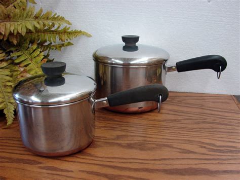 Vintage Revere Ware Copper Bottom Pots Pans Teapot Kitchen Cookware ...