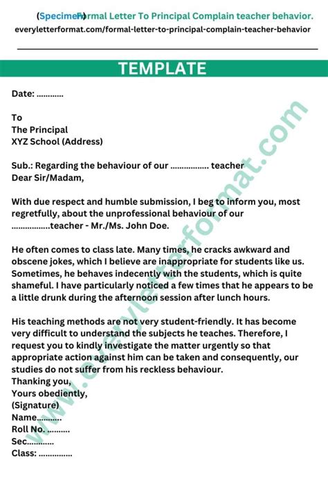 Formal Letter To Principal Complain Teacher Behavior ...