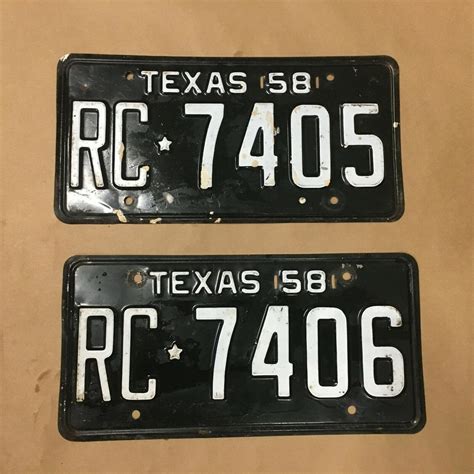 Vintage 1958 Texas License Plates - sequential - Original FREE SHIPPING ...