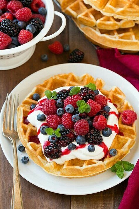 Waffles! Berries! Cream! Gimme Gimme Gimme! #yummy #breakfast (With images) | Yummy breakfast ...