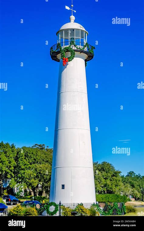 The Biloxi Lighthouse is decorated for Christmas, Dec. 28, 2022, in Biloxi, Mississippi. The ...