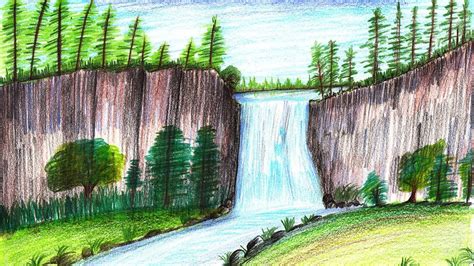 How To Draw Waterfalls Easy Steps : Easy, step by step waterfall drawing tutorial.