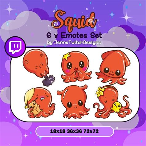 6 x Twitch Emotes Cute Squid | Etsy