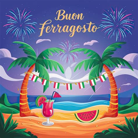 Premium PSD | Buon Ferragosto Beach Fireworks Poster Ferragosto ...