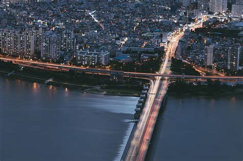 City, bridge, aerial view, buildings, coast, HD wallpaper | Peakpx