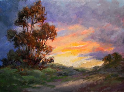 California Sunset Oil Painting – Impressionist Landscape – Eucalyptus Sunset by Karen Winters ...