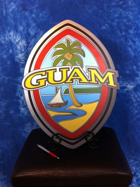 Embroidered Modern Guam Seal on Rustic Wood Poster | Gerard Aflague Collection