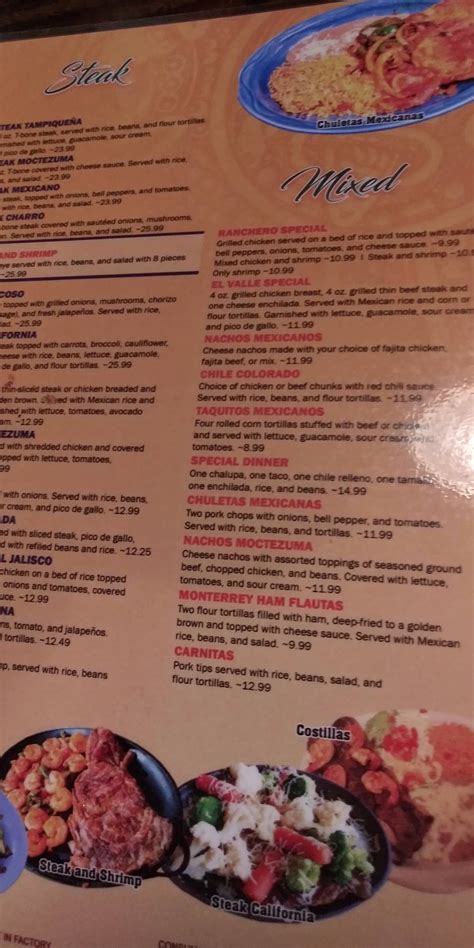 Menu at Moctezuma Grill restaurant, Forrest City