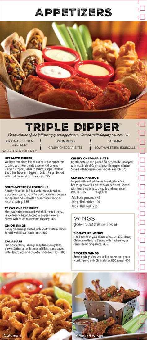 Chili's Restaurant Printable Menu With Prices