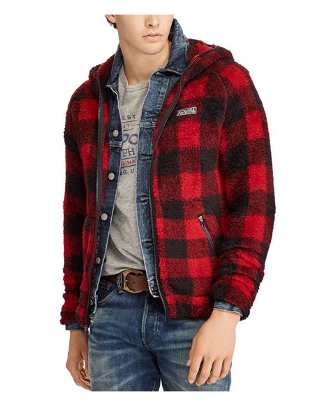 Polo ralph lauren Buffalo Plaid Hooded Fleece Jacket in Red for Men | Lyst