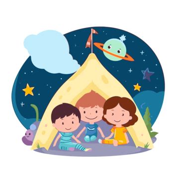 Personal Space Clipart Three Small Kids In A Tent In The Night Sky ...