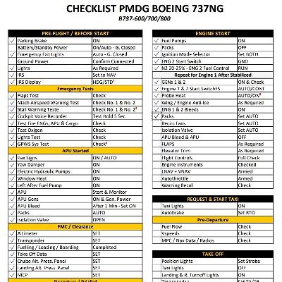 Boeing 737 800 Checklist Fsx