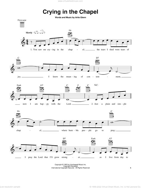 Crying In The Chapel sheet music for ukulele (PDF-interactive)