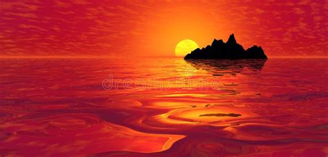 Red Ocean Sunset Over Island Stock Illustration - Illustration of ...