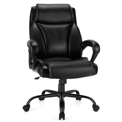 Costway Black 400 lbs. Big and Tall Leather Office Chair Adjustable High Back Task Chair HW66728 ...