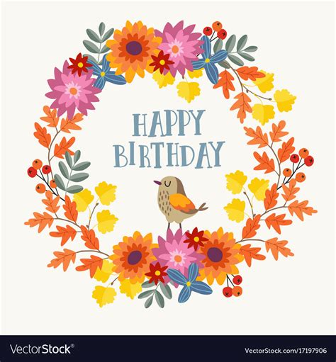 Cute hand drawn autumn birthday greeting card Vector Image