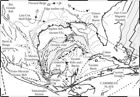 Present day tectonic map of the Gulf of Mexico region. | Download ...