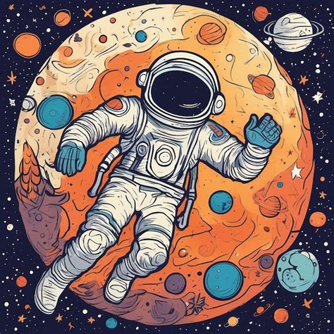 Premium AI Image | Retro illustration of astronaut in space next to several