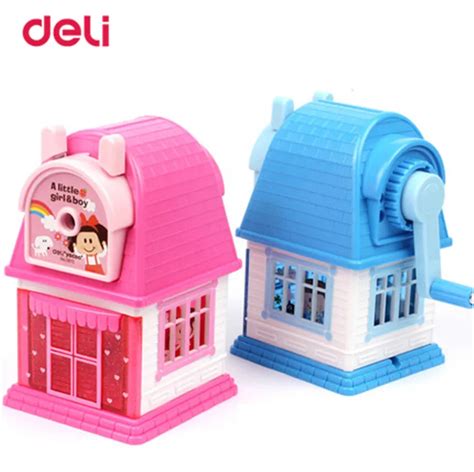 Deli Stationery Pencil Sharpener brands Hand Pencil Sharpener Small House school supplies ...