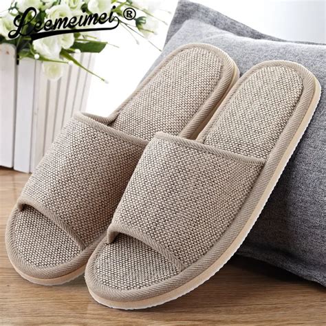 Natural Flax Home Slippers Indoor Floor Shoes Silent Sweat Slippers For Summer Women Sandals ...