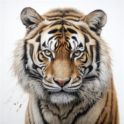 Premium Photo | Realistic Tiger Painting On White Paper Hyperdetailed ...