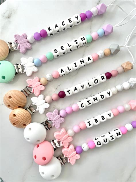 Personalised Baby Dummy Holder | Custom Butterfly Dummy Chain – Beads & Bubs