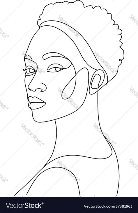 Line art woman face drawing black woman afro Vector Image