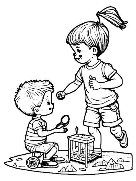 Kids Sharing Toys Coloring Page · Creative Fabrica