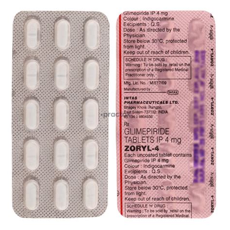 Zoryl 4 MG Tablet - Uses, Dosage, Side Effects, Price, Composition | Practo