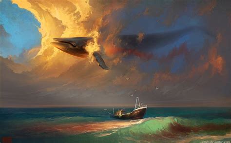 "Dreamy Digital Paintings of Whales Flying Across the Sky" by Artem ...