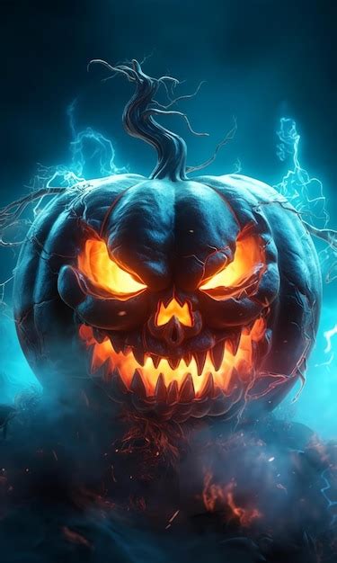 Premium AI Image | happy Halloween pumpkin wallpaper with scary face on fantastic background