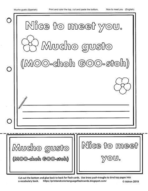 Spanish English Language Flashcard for Mucho Gusto, Nice to Meet You ...