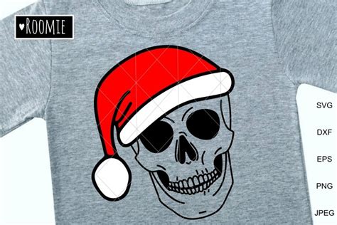 Christmas Skull with Santa hat svg, Skull face svg, Skeleton