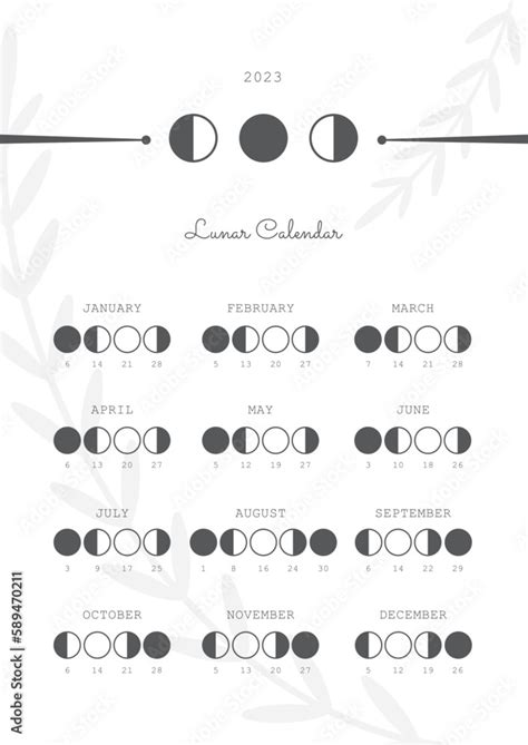 Moon Calendar 2023, Moon Phases 2023 Vector Illustration Stock Vector ...