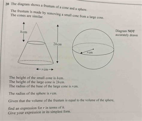 Solved: 20 The diagram shows a frustum of a cone and a sphere. The ...