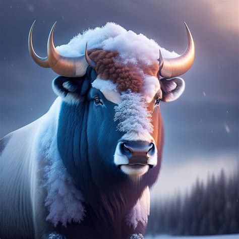 Premium AI Image | Bison in the Winter in snowstorm Digital artwork