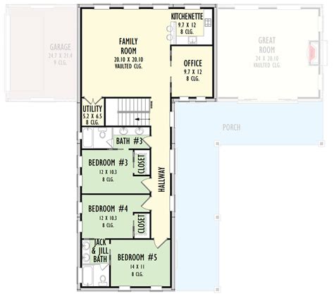 L-Shaped House Plan with Upstairs Family Room, Kitchenette and Home Office - 777053MTL ...