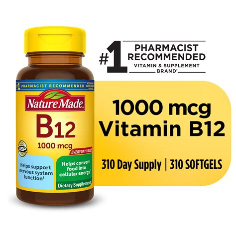 Nature Made Vitamin B12 1000 mcg Softgels, Dietary Supplement, 310 ...