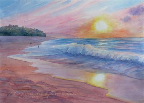 Beach Sunset Watercolor at PaintingValley.com | Explore collection of ...