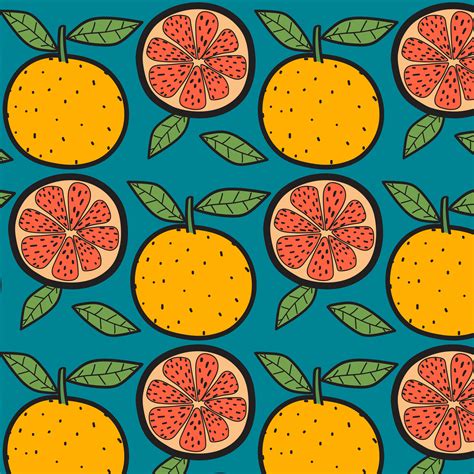 Oranges Fruit Pattern With Blue Background. Hand Drawn Vector Illustration. 627967 Vector Art at ...