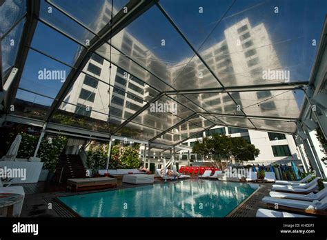 Pool area of the Mondrian Hotel on the Sunset Strip in Los Angeles, CA ...