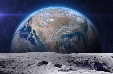 Moon Surface and Planet Earth Stock Image - Image of nature, landing ...