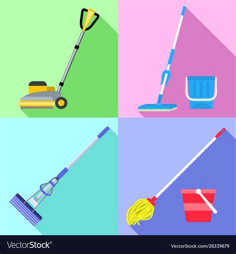 Mop icons set flat style Royalty Free Vector Image