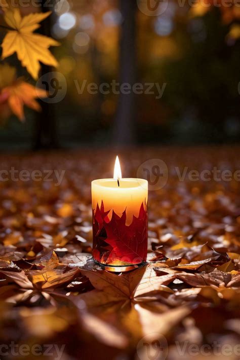 Photo of the candle and fall leaves wallpaper 29998461 Stock Photo at ...