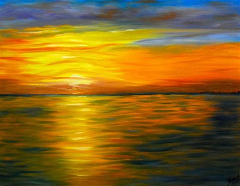 Sale Clearance Ocean sunset oil painting abstract by ArtbyKatsy