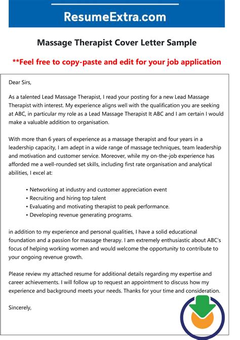 Free Massage Therapist Cover Letter | Good resume examples, Cover letter sample, Lettering