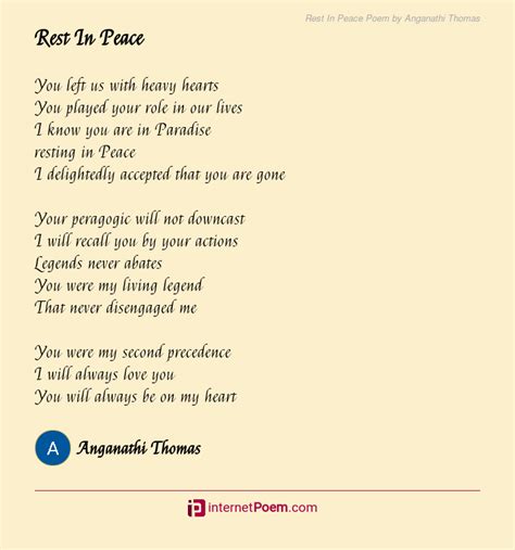 Rest In Peace Poem by Anganathi Thomas