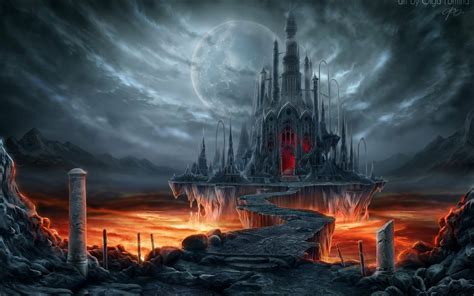 Midnight Lava Castle - HD Fantasy Wallpaper by Fomina Olga